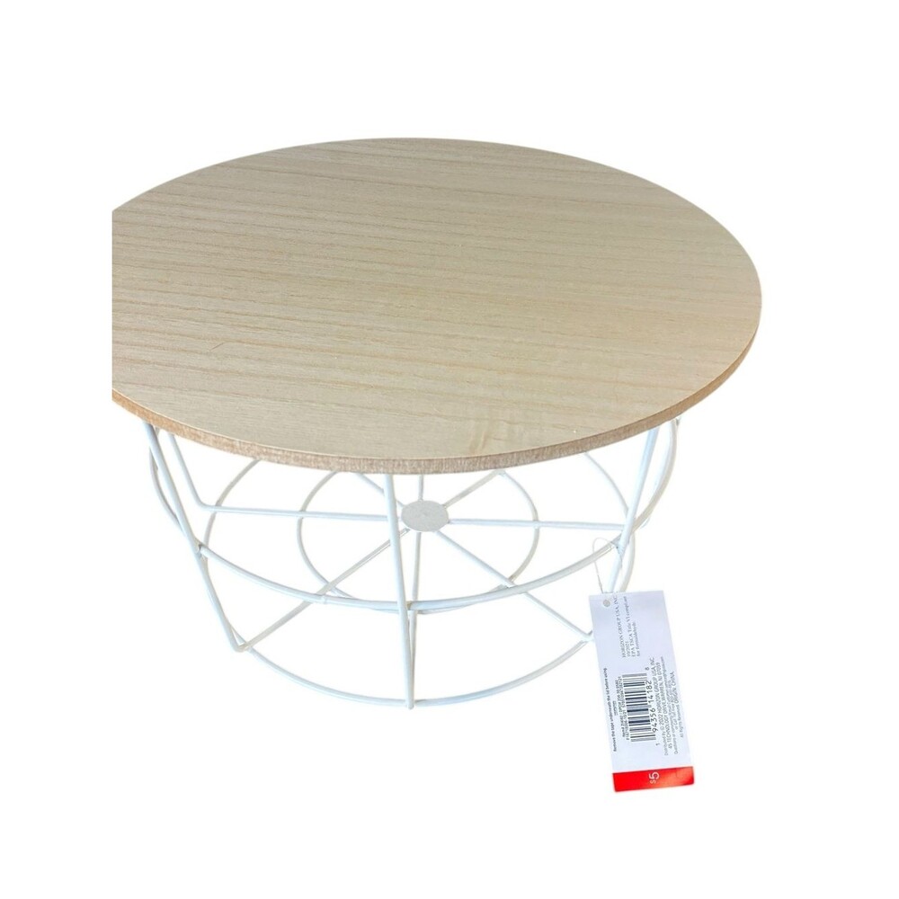Target Round Wire Basket Bin with Wooden Lid NWT Modern Simple Versatile Design